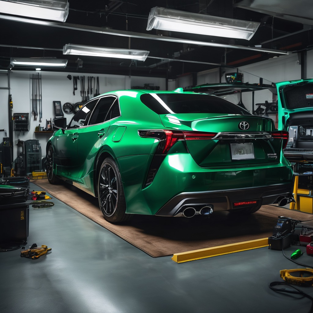 Premium Toyota repair specialist garage with expert mechanic performing precision maintenance on luxury vehicle with high-end diagnostic equipment